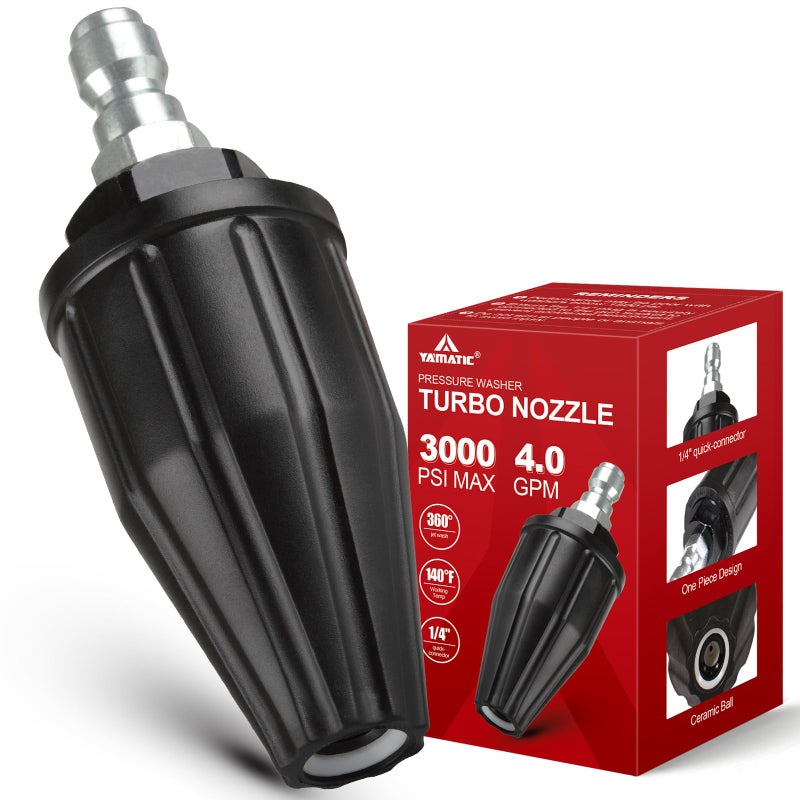 YAMATIC Pressure Washer Tips Turbo Nozzle, 360Â° Rotating Spray Turbo 3000 PSI 4.0GPM with 1/4" Quick Connector, Compatible with Ryobi, Greenworks, Craftsman, Troybilt, Simpson - Image 1